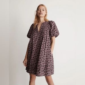 Madewell Tillie Puff-Sleeve Mini Dress in Shadow Blooms | Size S | NWT